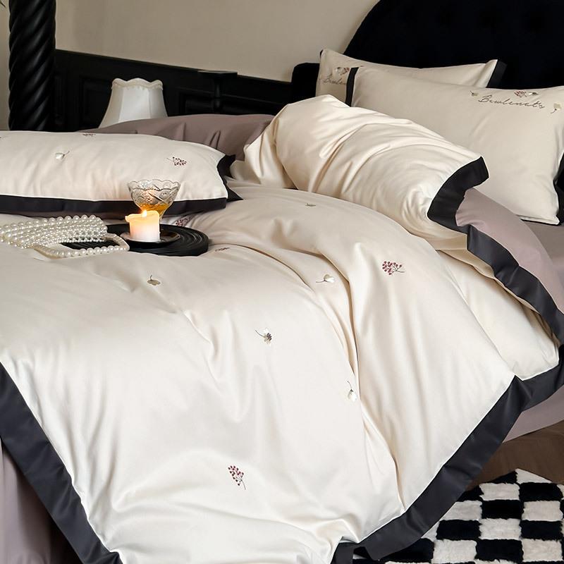 秋冬加厚100S磨毛四件套轻奢全棉高精密刺绣拼边被套纯棉床单床品