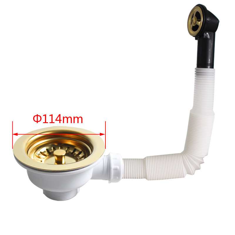 天力水槽114带溢水下水器 镀金色土豪落水器 PVD配件XK225C036