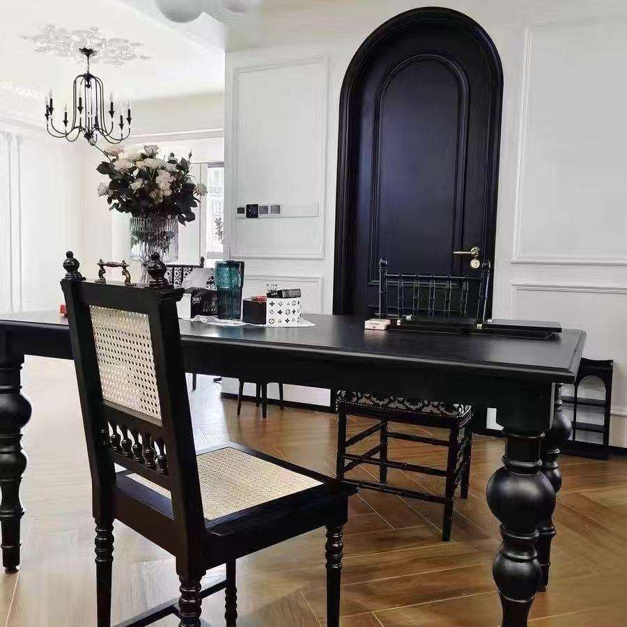 复古圆形实木餐桌中古风家用餐厅圆桌法式简约饭桌创意原木咖啡桌