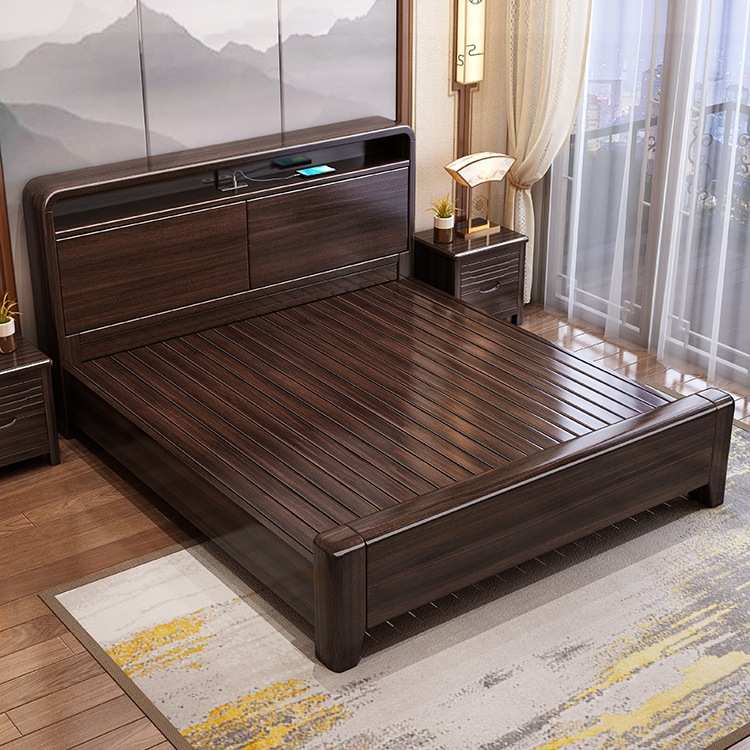 新中式紫金檀木实木床简约现代主卧1.8m双人床加厚1.5m工厂直销床