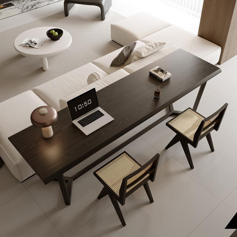 横厅沙发后实木书桌黑色长条双人客厅工作台家用办公桌大板极简桌