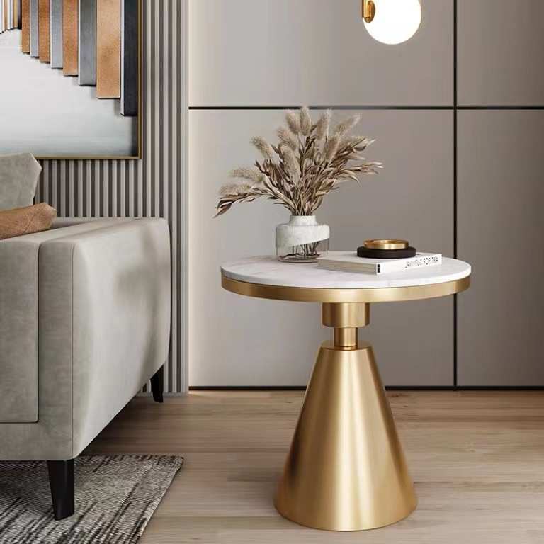 轻奢边几小圆桌小茶几现代风金色沙发桌边桌床头边几简约岩板角几