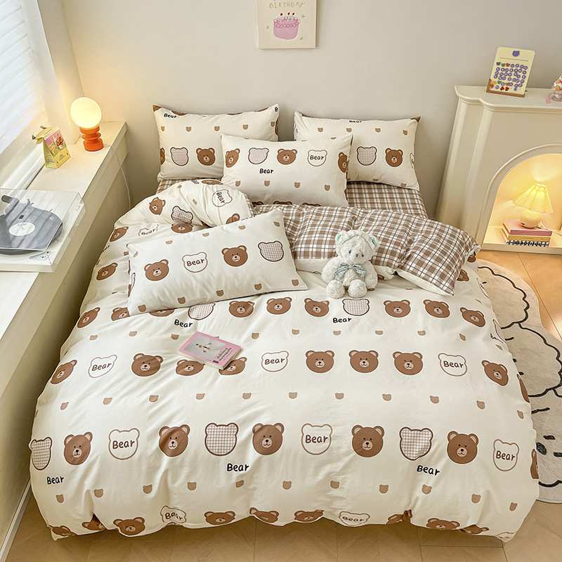 新款秋冬裸睡60支纯棉全棉四件套被套床单床笠学生宿舍三件套