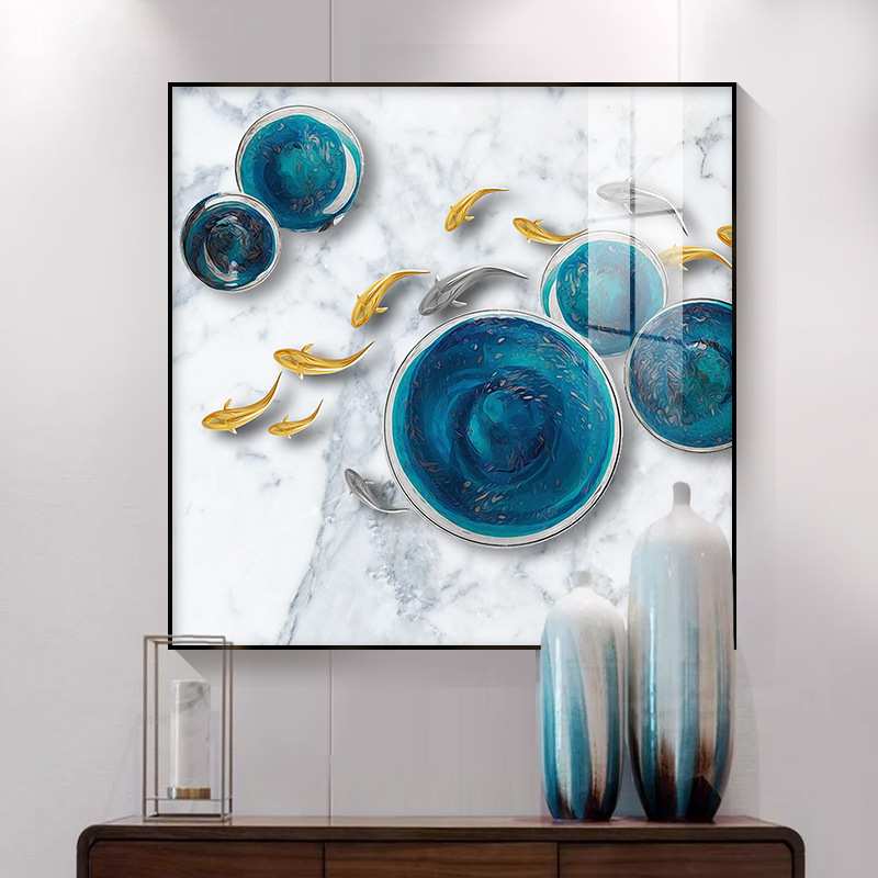 餐厅装饰画北欧饭厅挂画现代简约九鱼图单幅玄关客厅通道墙面壁画