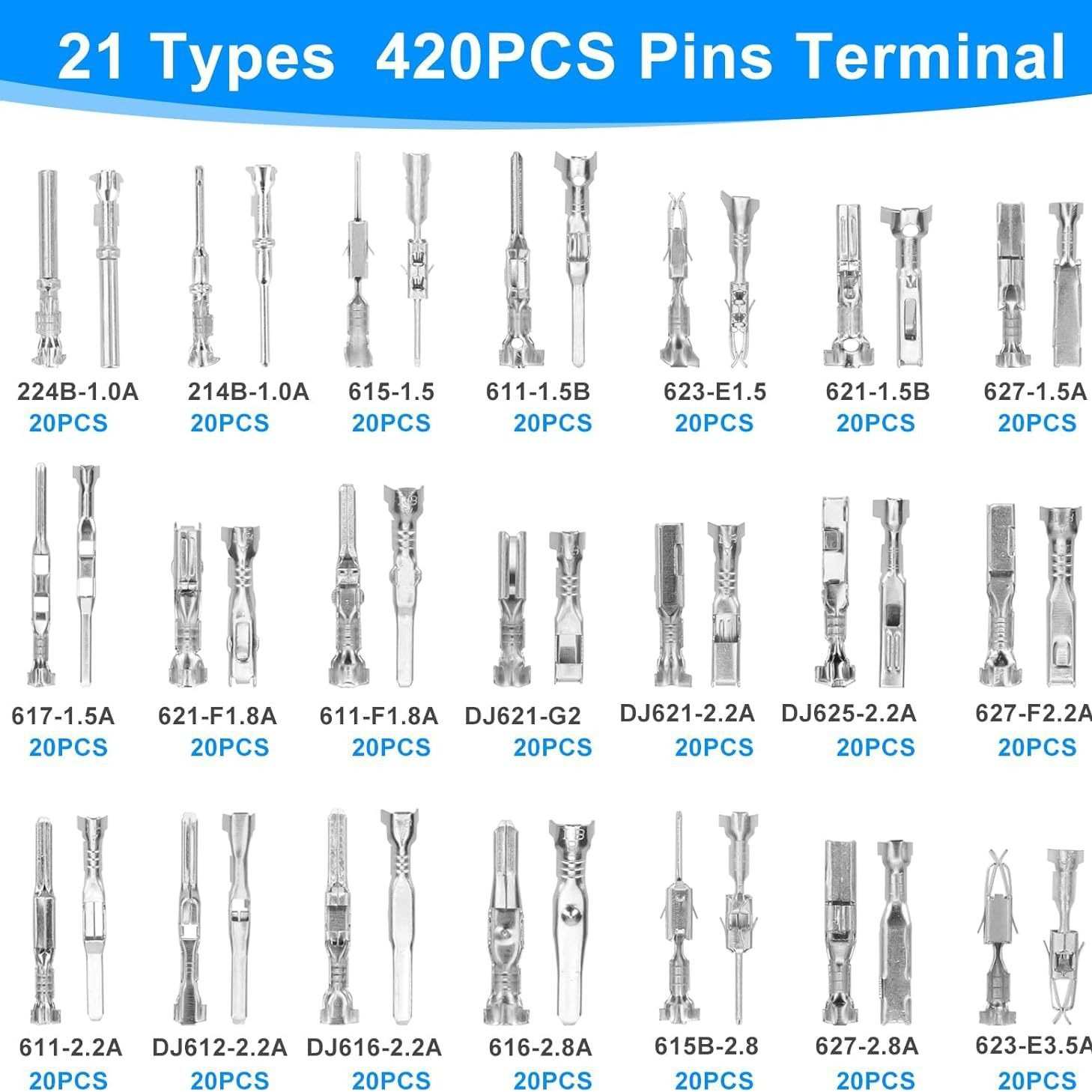 跨境 420PCS盒装 非绝缘插头公母压接密封线连接器+18针提取器