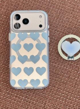 Kiyocase适用苹果17promax手机壳韩系满屏蓝爱心磁吸iphone16promax新款15女款创意防摔14保护套可爱卡通