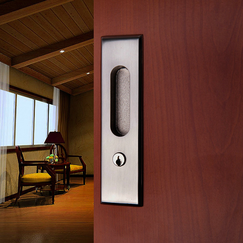 德国鸿瀛移门锁 现代钢拉丝推拉门锁 卫生间吊滑门嵌入式移门勾锁