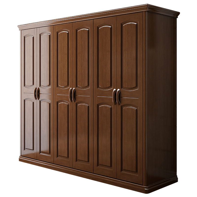 实木衣柜现代简约中式23456门整体对开门加顶卧室组装衣橱经济型