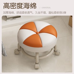 凳儿童靠背椅子客厅圆凳软包板凳 万向轮小凳子带滑轮矮凳家用换鞋