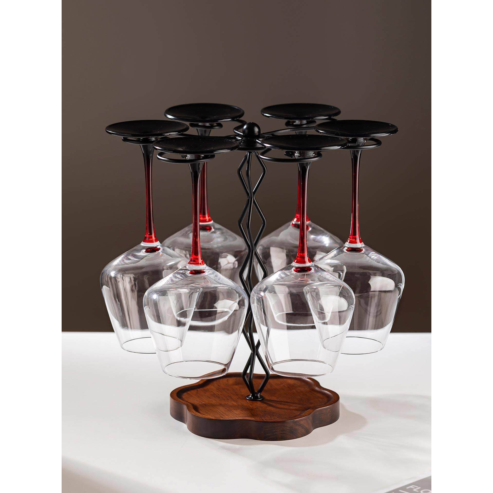 实木旋转红酒杯架家用高脚杯倒挂架子酒柜装饰摆件创意展示收纳架