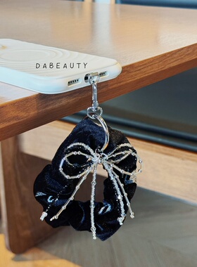 「天鹅湖」DAB原创法式黑色气质款芭蕾风蝴蝶结手拎手机布艺挂件