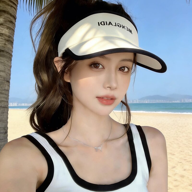运动风防晒帽女夏季防紫外线空顶帽户外沙滩显脸小三亚鸭舌遮阳帽