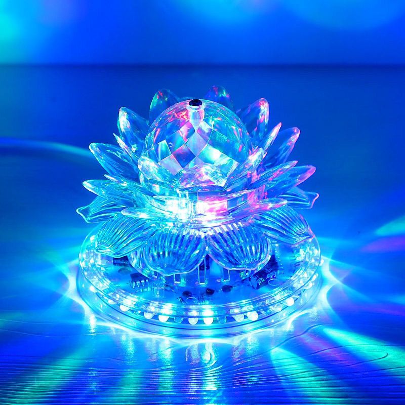七彩旋转360度氛围灯家用莲花灯客厅节日七彩自动旋转莲花灯生日