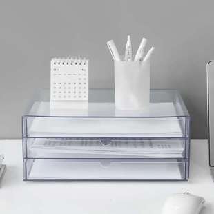 亚克力A4纸文件柜桌面收纳盒抽屉式置物架办公桌整理盒文具透明柜