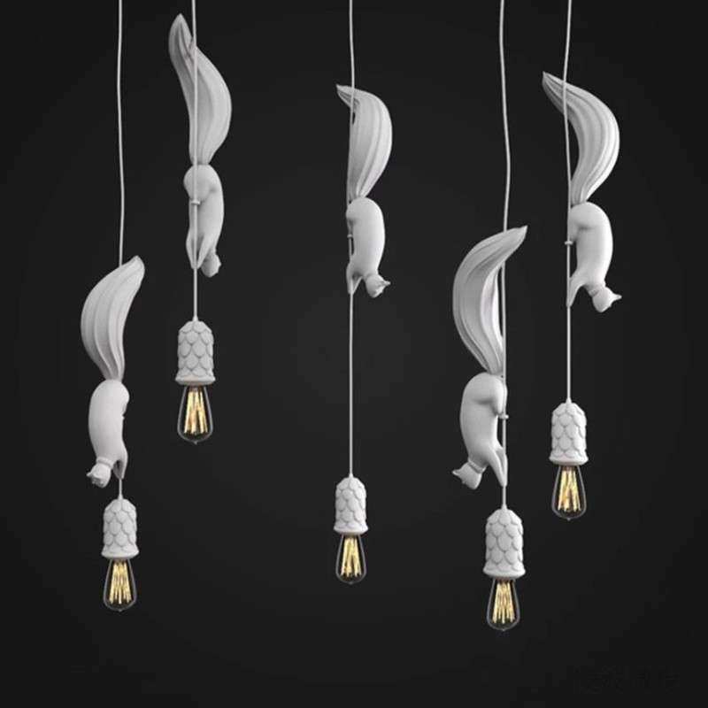 北欧设计师餐厅吊灯简约创意酒吧装饰树脂动物灯儿童房松鼠小吊灯