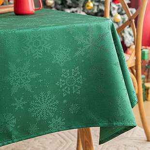 圣诞雪花暗纹提花桌布美式复古餐桌布长方形圣诞节日装饰茶几台布