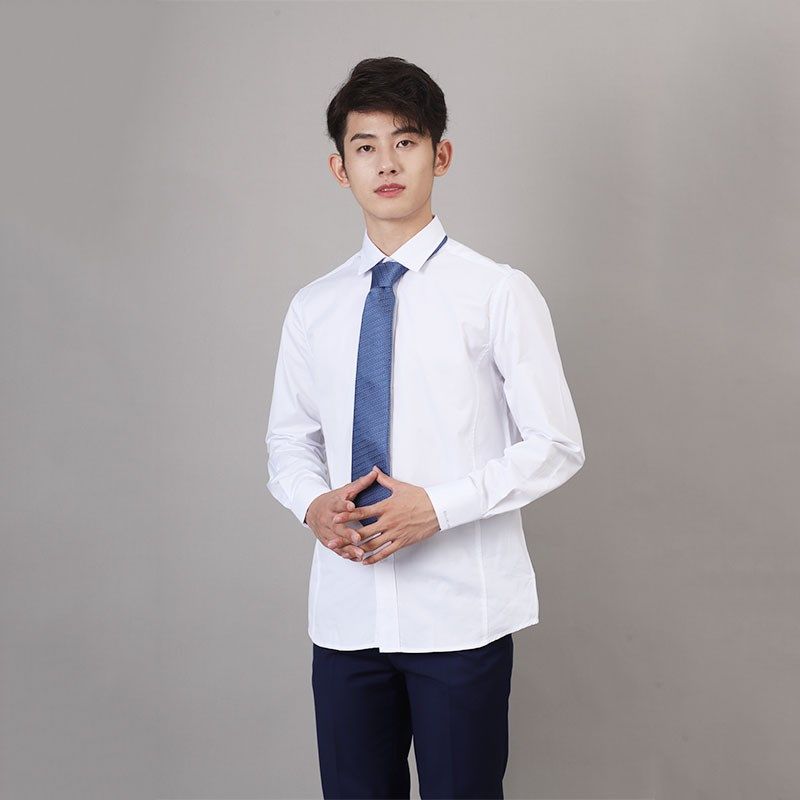 别克4S店销售男长袖修身职业衬衫白色商务短袖工作服带logo男工服