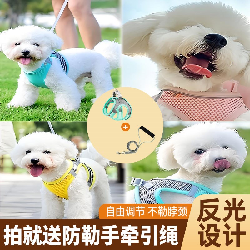 背心式狗狗牵引绳中小型犬柯基泰迪博美宠物幼犬专用胸背带遛狗绳