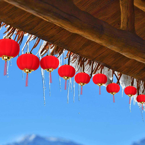 过年新年春节装饰大红植绒小灯笼挂饰喜庆场景布置树上盆景室内