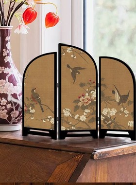 中古风桌面屏风摆画创意玄关柜摆台画复古新中式墨竹图茶桌装饰画