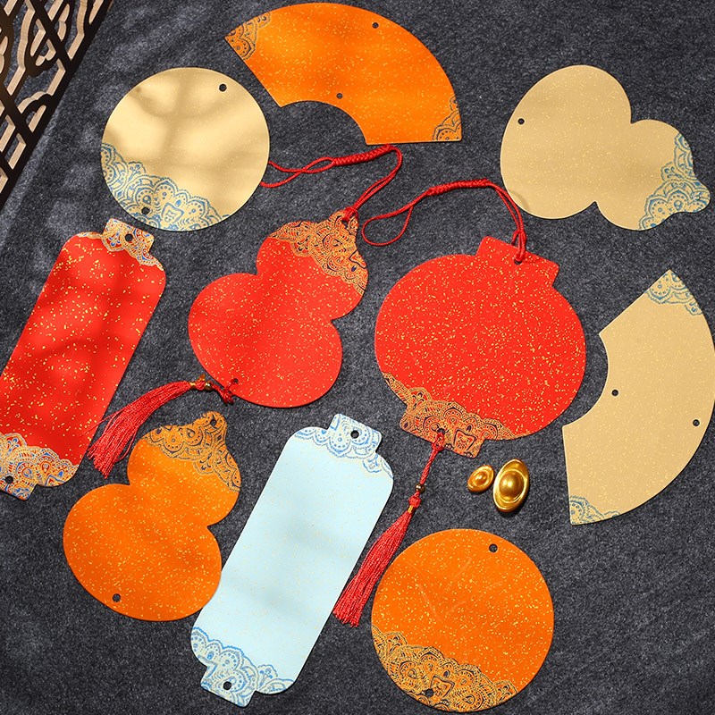 檀旗宫廷彩绘蜡染迷你软卡宣纸小挂件灯笼葫芦万年红洒金小福卡手