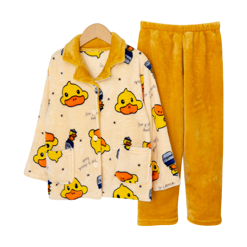 秋冬季儿童法兰绒睡衣男童女孩加厚保暖珊瑚绒女童宝宝家居服套装