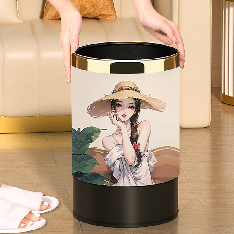 创意双层垃圾桶卡通动漫手绘风高颜值卫生桶家用客厅卧室房间纸篓