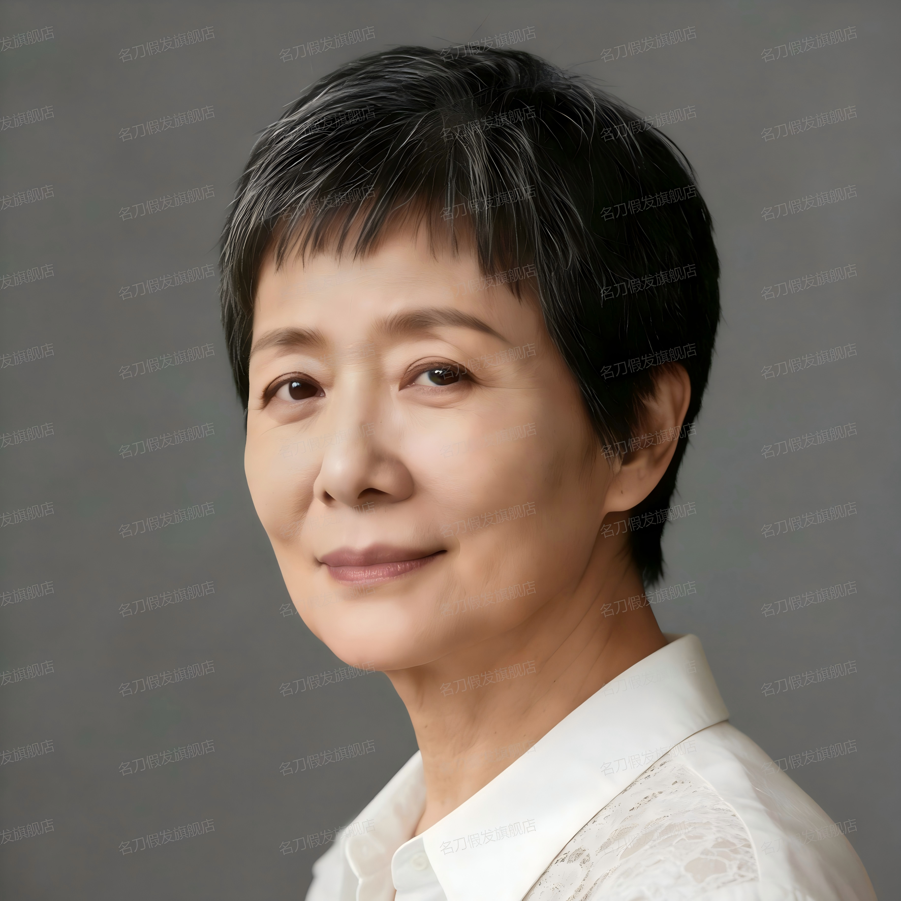 全手织真人发丝花白轻薄夏天舒适妈妈款短直发整顶发套