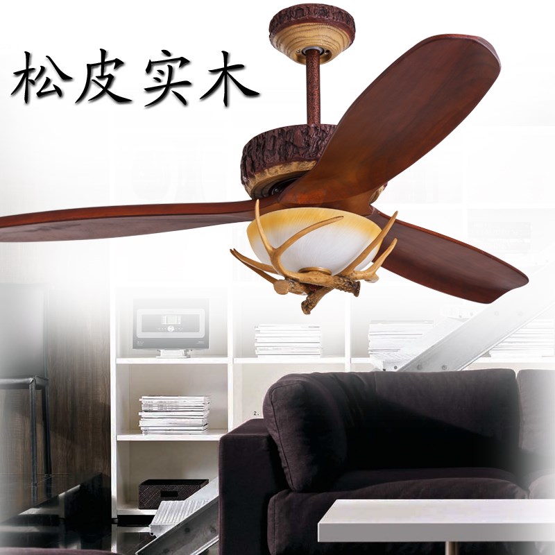 鹿角扇实木风扇灯吊扇灯 餐厅客厅电扇灯变频风扇灯复古简约