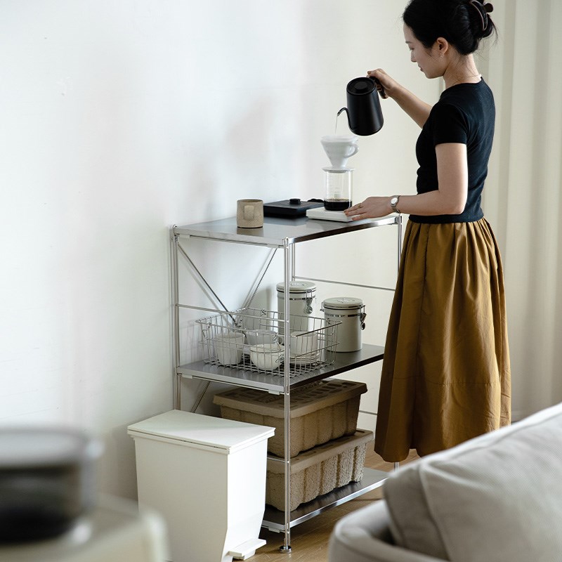 霜山不锈钢客厅落地置物架家用简约多层书架展示架多功能储物柜