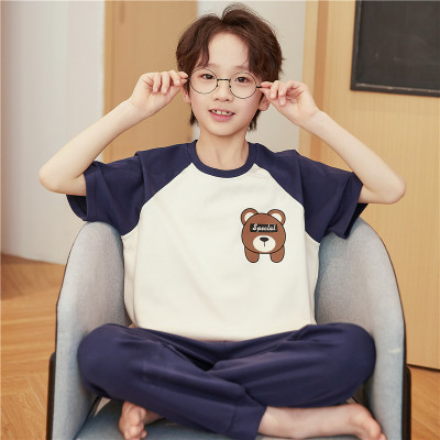 儿童睡衣男童夏季纯棉短袖长裤男孩中大童小孩全棉夏装空调家居服