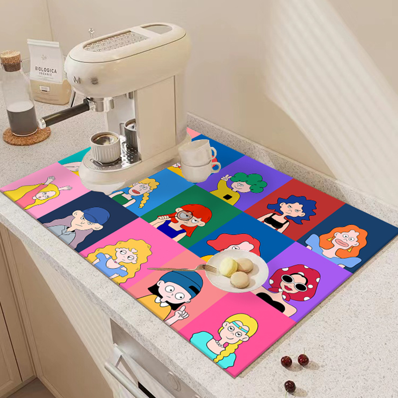 卡通彩色厨房沥水垫矽藻泥灶台水槽咖啡机置物垫餐具碗筷吸水凉垫