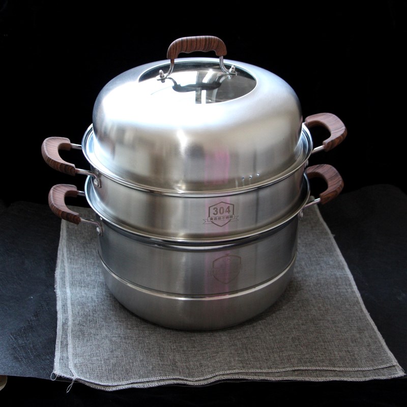 304不锈钢两层大蒸锅加厚加深蒸鱼蒸馒头双层三层多用锅复底30cm