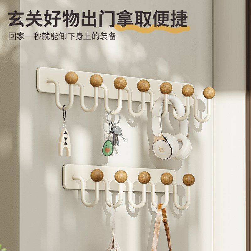 墙上挂衣架免打孔衣服挂勾进门入户玄关挂衣架一排壁挂式衣帽架子