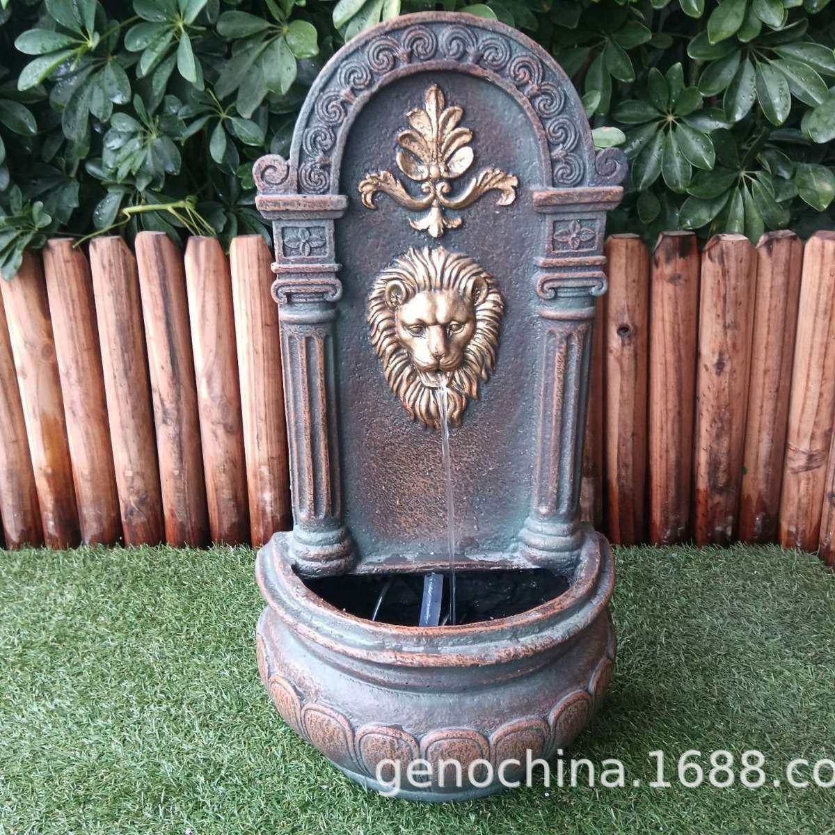 2024新款古铜色做旧狮子头室内户外复古挂墙式流水喷泉摆件-3