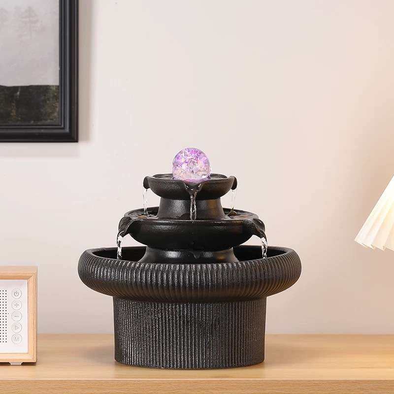 陶瓷 流水生财桌面喷泉摆件 客厅 欧式 玄关装饰风水球流水器