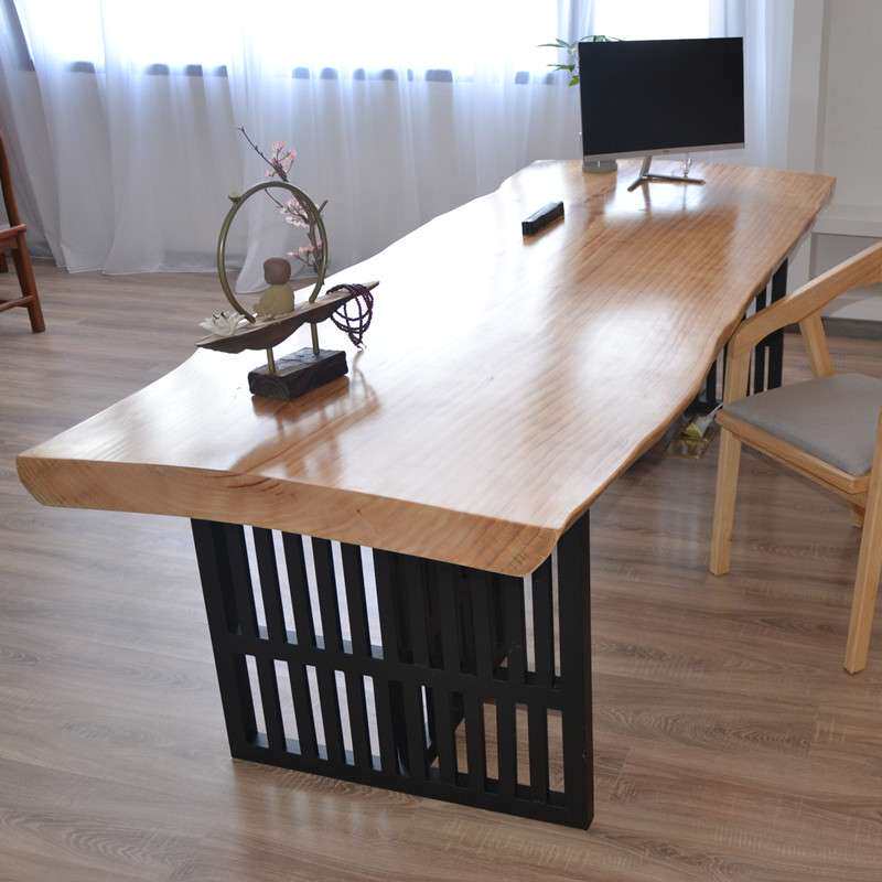 美式复古铁艺办公桌 整版实木老板办公室工作台工作室长型电脑桌