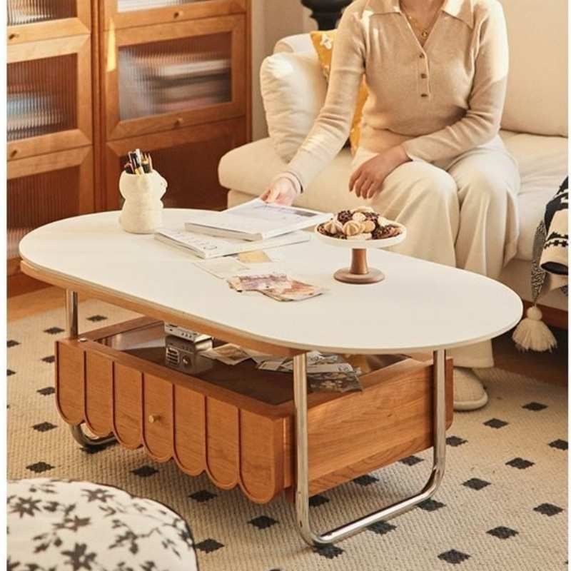 现代简约樱桃木实木茶几中古小户型家用客厅茶桌复古不锈钢小桌子