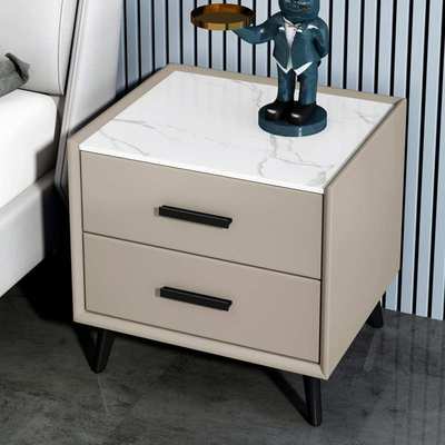实木轻奢床头柜家用卧室迷你岩板储物收纳整装简约现代皮质床边柜