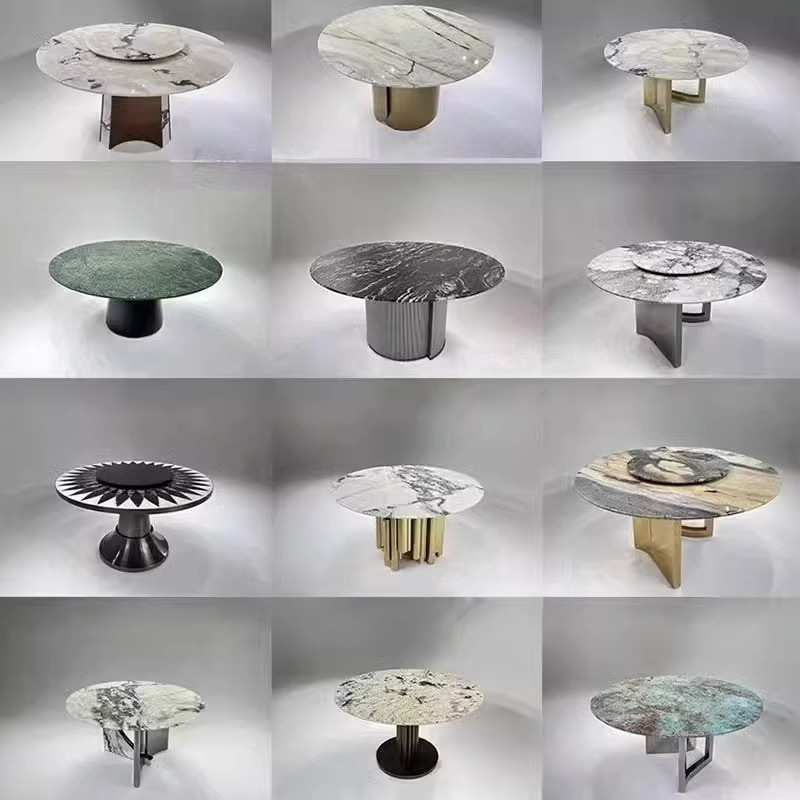 意式轻奢不锈钢圆形支架别墅桌腿大理石餐桌底座长桌腿支架餐台脚