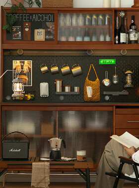 XW北欧复古实木餐边柜高柜靠墙一体厨房酒柜岩板收纳储物柜