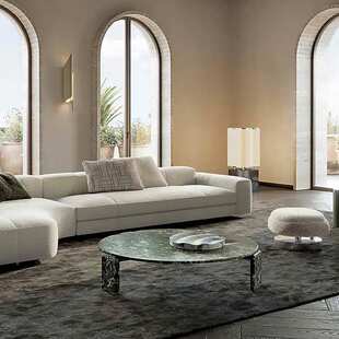 意式极简圆形茶几大平层豪华别墅德雷克茶几家用纳秋绿大理石台面