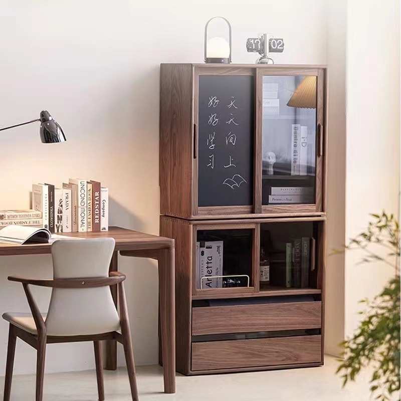 北欧实木组合柜黑胡桃木书柜收纳展示储物边柜落地电视柜客厅置物