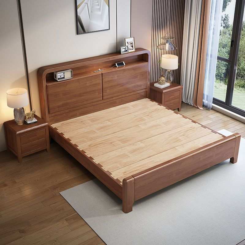 Yla北欧静音榫卯全实木床轻奢简约1.2米带夜灯充电小户型气压储物