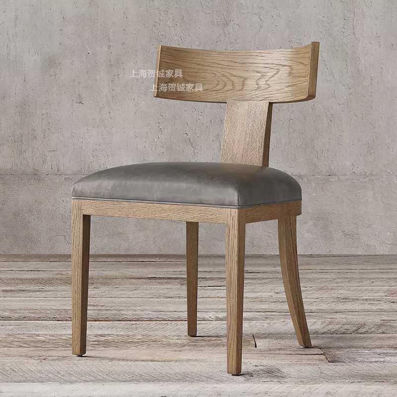 美式简约橡木餐椅法式乡村复古做旧全实木书椅咖啡椅客厅休闲椅RH