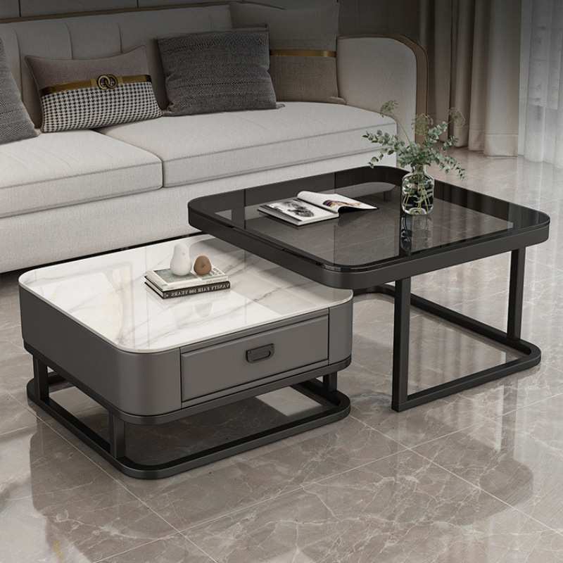 轻奢茶几客厅家用现代简约小户型网红方形玻璃岩板茶几电视柜组合