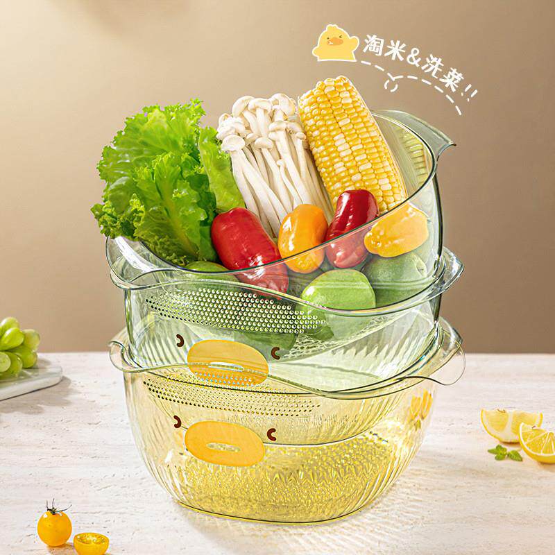 日本品质洗菜盆塑料双层沥水篮子漏盆淘米神器菜蓝淘菜盆家用厨房