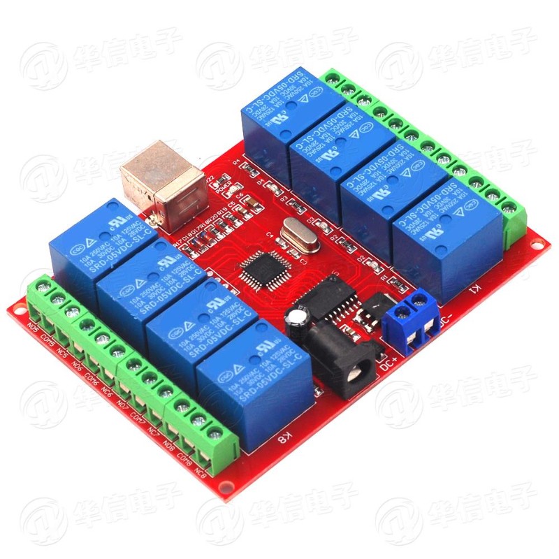 USB继电器模块8路免驱电脑控制5V12V24VPLC控制板智能控制器模块