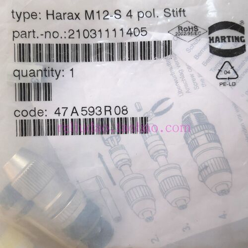 HARTING连接器21031111405圆形Harax M12-S-4 pol Stift 浩亭原装