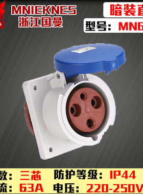 包邮mn6331浙江国曼MNIEKNES220V三芯3P63A-6h工业暗装直插座2P+E